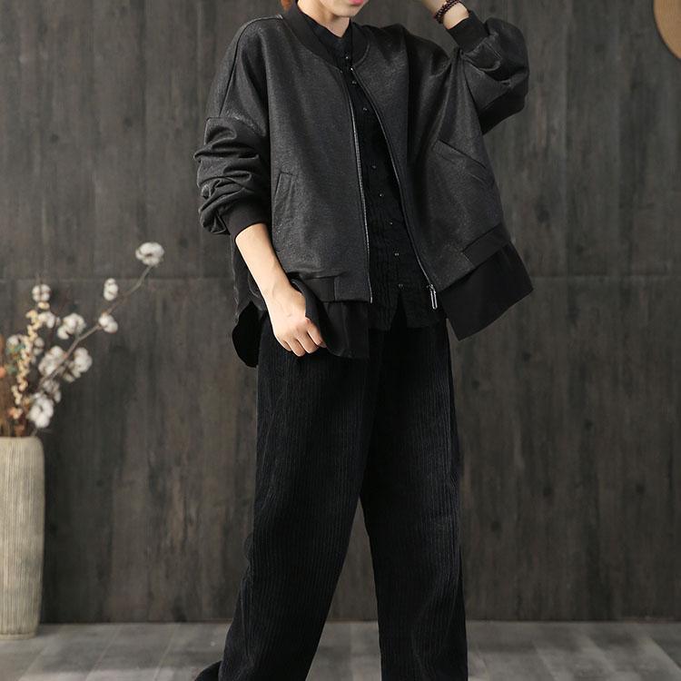 New black Coats Women trendy plus size Jackets & Coats fall short outwear patchwork - Omychic