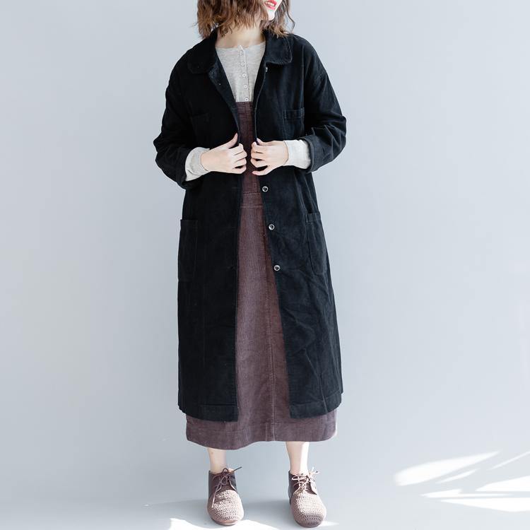 New black coats plus size tie waist cotton Coat Fine pockets trench coat - Omychic