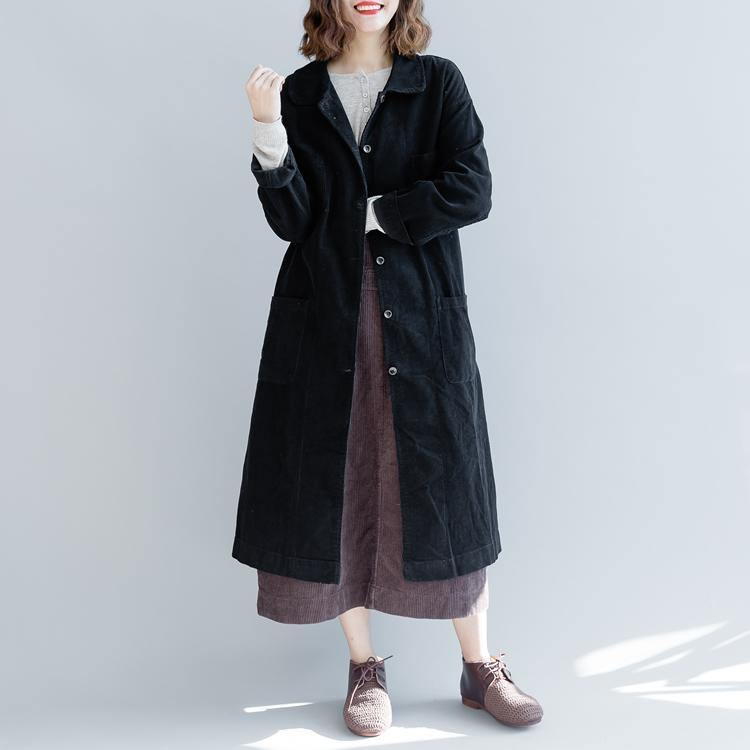 New black coats plus size tie waist cotton Coat Fine pockets trench coat - Omychic