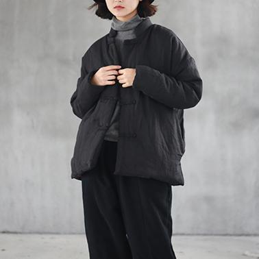 New black cotton parkas warm winter jacket oversized stand collar coat women side open short coat - Omychic