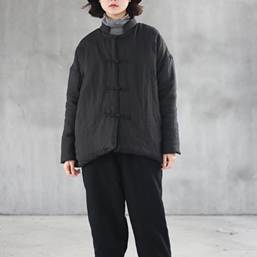 New black cotton parkas warm winter jacket oversized stand collar coat women side open short coat - Omychic