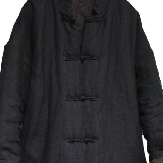 New black cotton parkas warm winter jacket oversized stand collar coat women side open short coat - Omychic