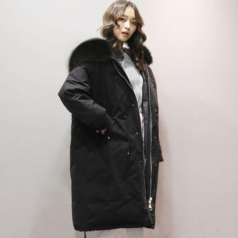 New black down coat winter oversize hooded women parka drawstring overcoat - Omychic