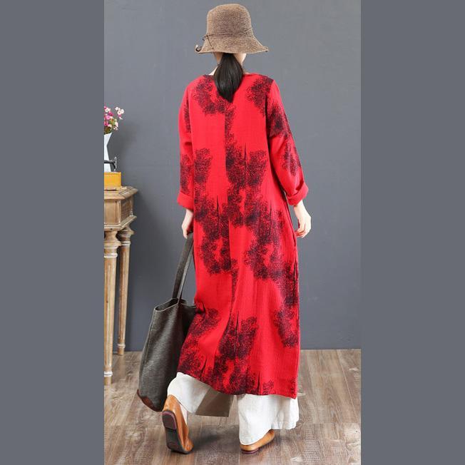 New black prints autumn cotton dress plus size o neck traveling dress boutique long sleeve caftans - Omychic