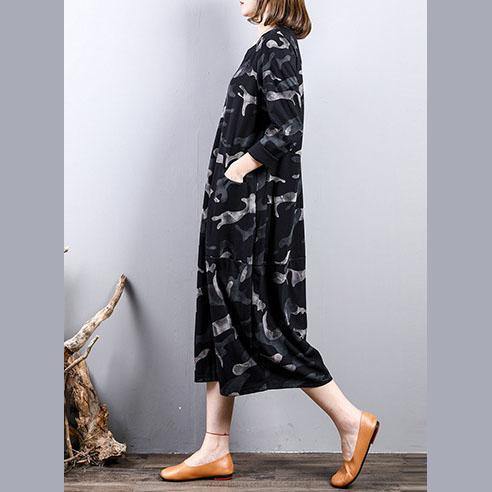 New black prints cotton dress oversize traveling clothing long sleeve 2018 o neck cotton clothing - Omychic