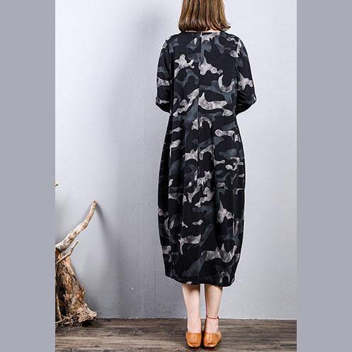 New black prints cotton dress oversize traveling clothing long sleeve 2018 o neck cotton clothing - Omychic