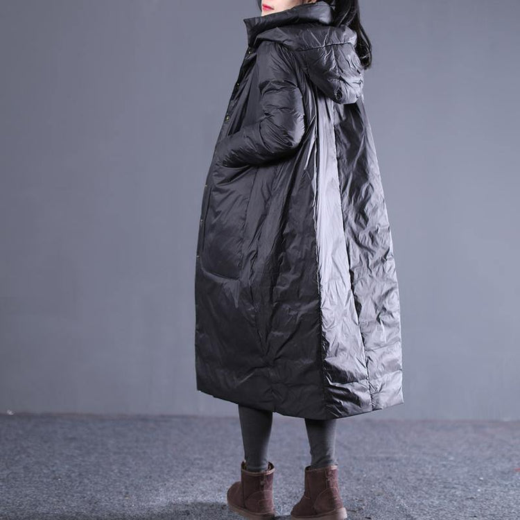 New black winter down coat plus size hooded quilted coat thick Large pockets down coats - Omychic