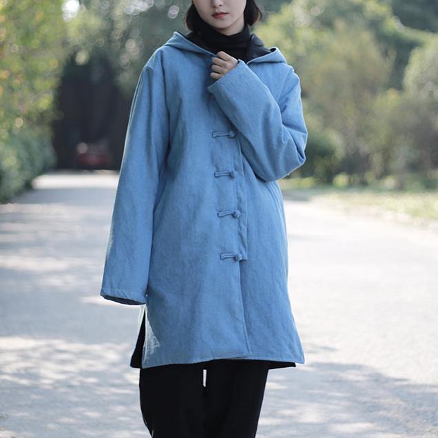 New blue Jackets & Coats trendy plus size hooded Coat 2018 side open long coat - Omychic