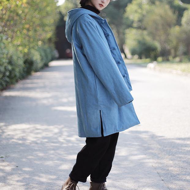 New blue Jackets & Coats trendy plus size hooded Coat 2018 side open long coat - Omychic