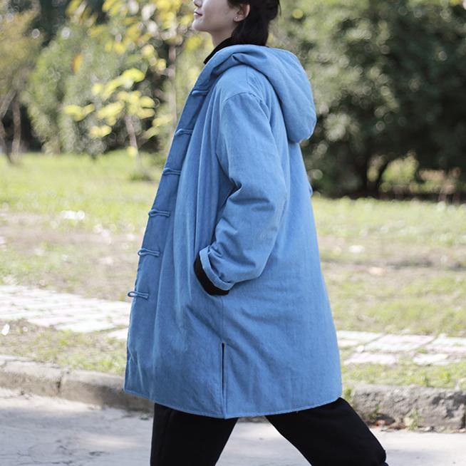 New blue Jackets & Coats trendy plus size hooded Coat 2018 side open long coat - Omychic