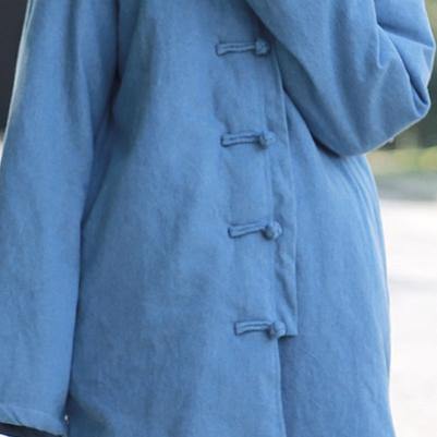 New blue Jackets & Coats trendy plus size hooded Coat 2018 side open long coat - Omychic