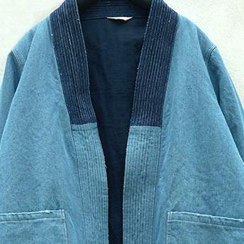 New blue cotton oversize holiday tops vintage cardigans patchwork color cotton coat - Omychic