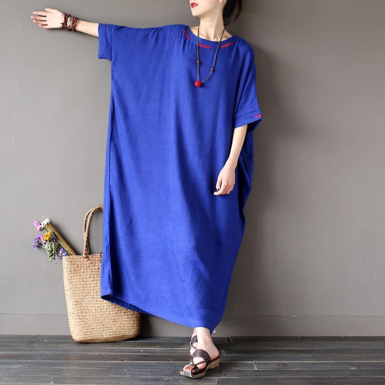 New blue embroidery clothes For Women top quality Christmas Gifts Love Batwing Sleeve o neck Dresses - Omychic