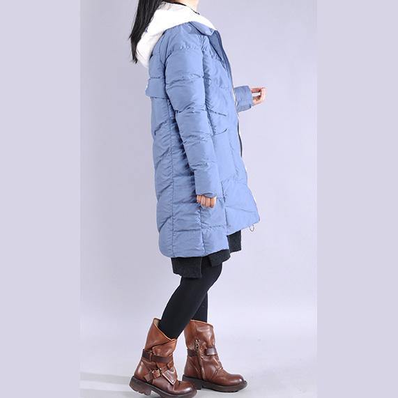 New blue outwear plus size clothing warm winter coat low high design hooded winter outwear - Omychic