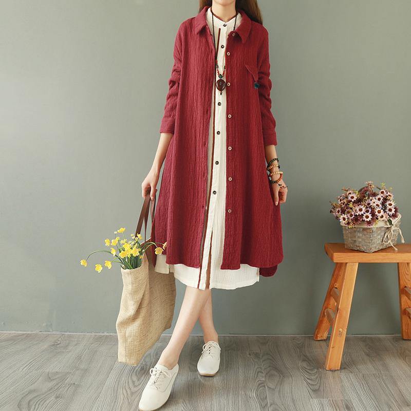 New burgundy coat plus size clothing spring lapel tassel coat - Omychic