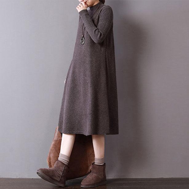 New chocolate knit dresses oversize high neck spring dresses baggy long knit sweaters - Omychic