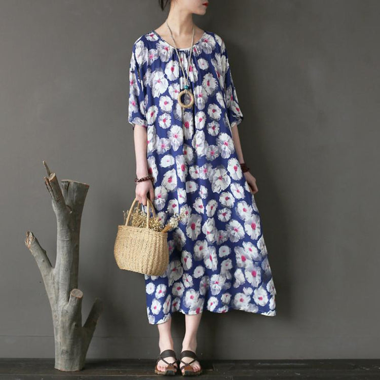 New cotton maxi dress plus size clothing Loose Printing Flower Loose Summer Women Dress - Omychic