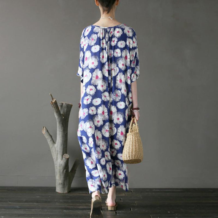 New cotton maxi dress plus size clothing Loose Printing Flower Loose Summer Women Dress - Omychic