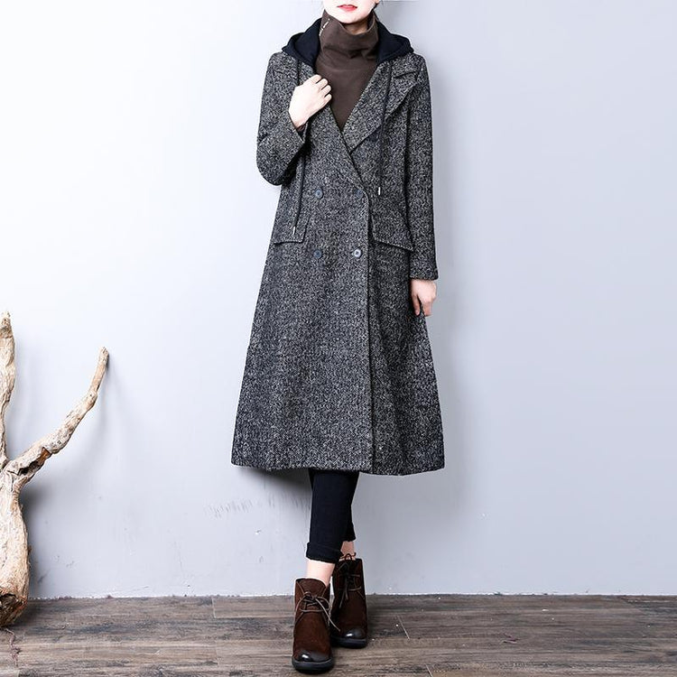 New dark gray coat oversize winter coat hooded pockets YZ-2018111436 - Omychic