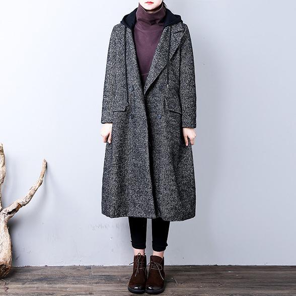 New dark gray coat oversize winter coat hooded pockets YZ-2018111436 - Omychic