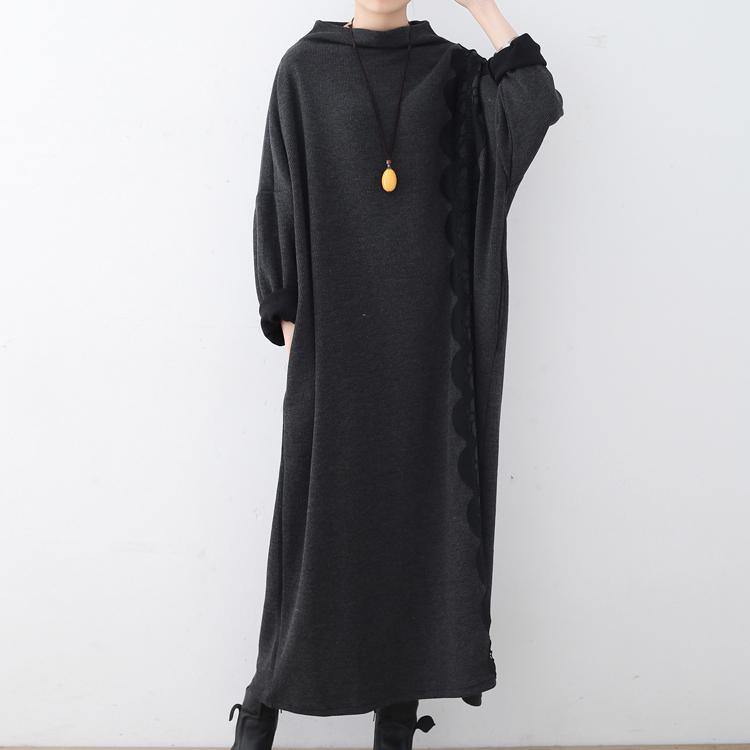 New dark gray knit dresses oversize O neck lace spring dresses women patchwork asymmetric sweater - Omychic