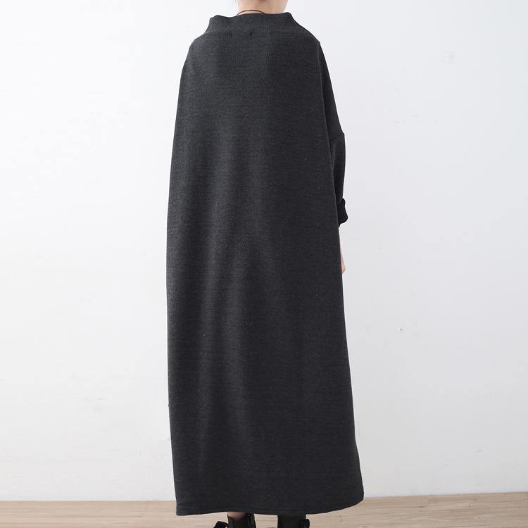 New dark gray knit dresses oversize O neck lace spring dresses women patchwork asymmetric sweater - Omychic