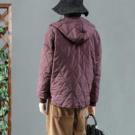 New dark purple womens parkas plus size jacket winter hooded zippered overcoat - Omychic