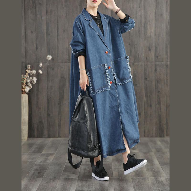 New denim blue coat oversize Jackets & Coats fall coats big pockets - Omychic