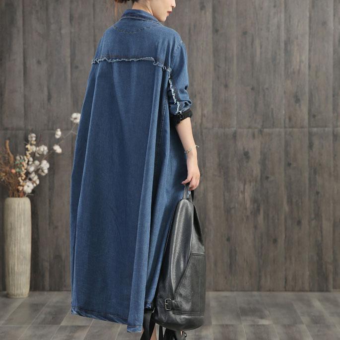 New denim blue coat oversize Jackets & Coats fall coats big pockets - Omychic