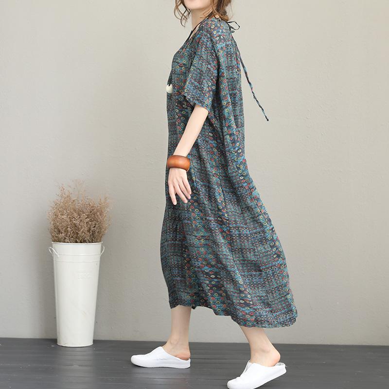 New floral long silk linen dresses plus size clothing O neck short sleeve caftans top quality baggy dresses kaftan - Omychic