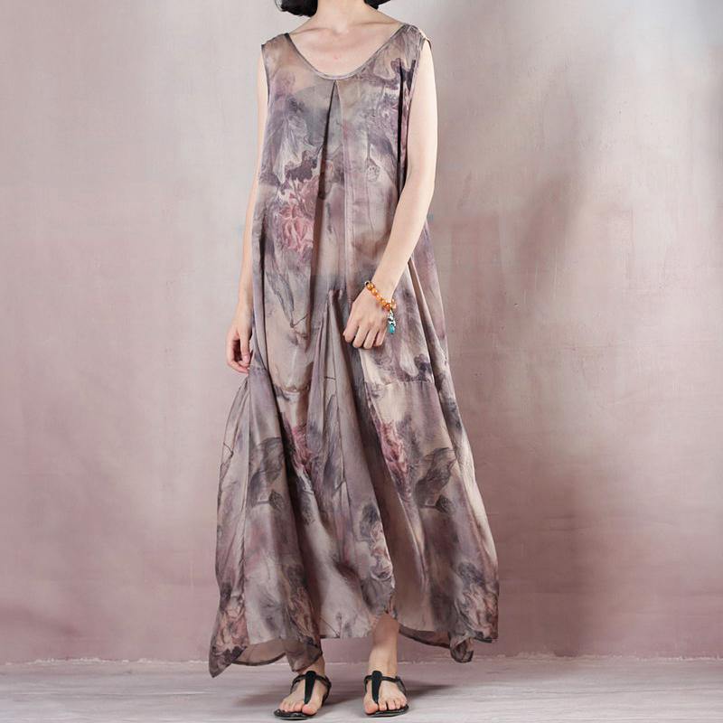 New Floral Silk Dress Casual O Neck Linen Maxi Dress Women Fashion Clothes New Two Pieces Kaftan - Omychic
