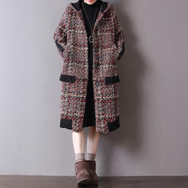 New floral woolen coats oversized winter coat hooded Button pockets thick coats - Omychic