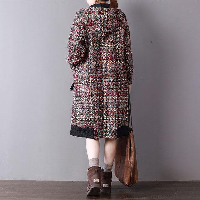 New floral woolen coats oversized winter coat hooded Button pockets thick coats - Omychic