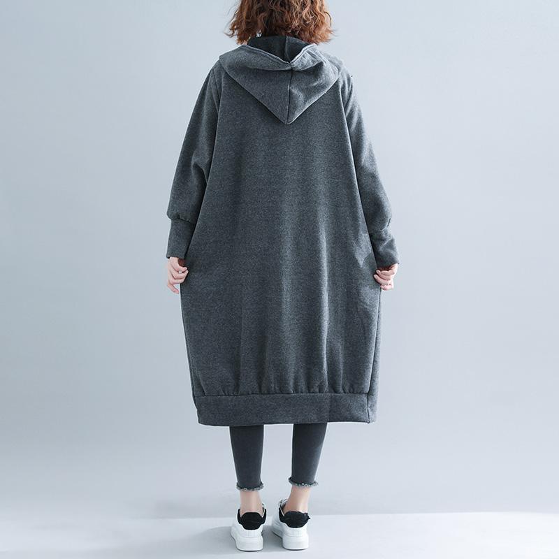 New gray Woolen Coat Women casual long winter zippered jacket - Omychic
