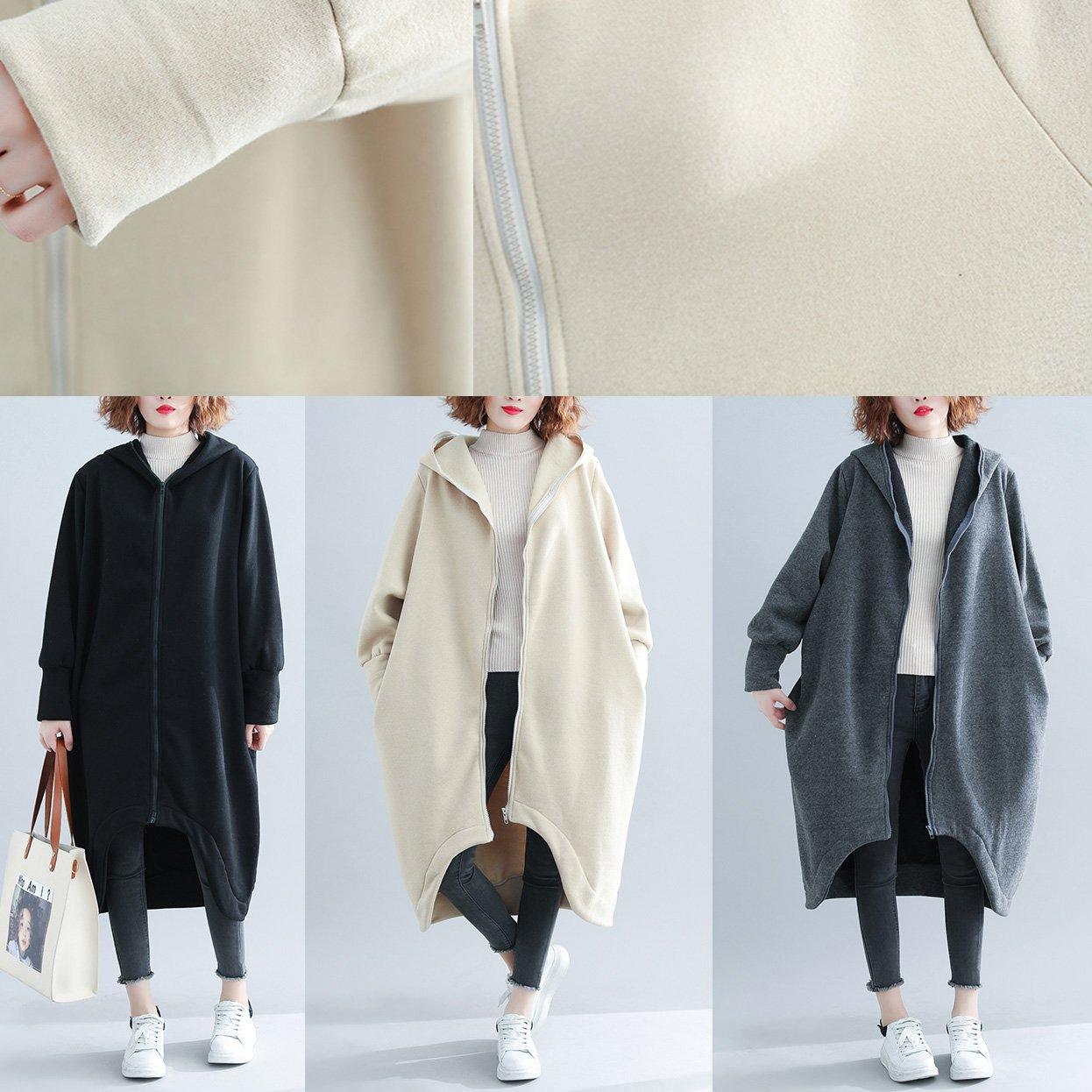 New gray Woolen Coat Women casual long winter zippered jacket - Omychic