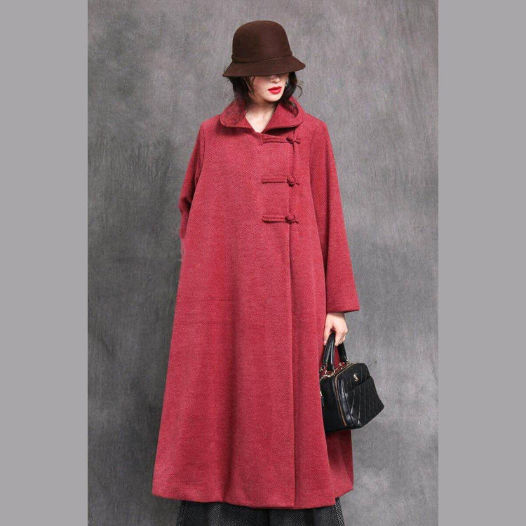 New gray black plus size long winter woolen outwear Square Collar Chinese Button coat - Omychic