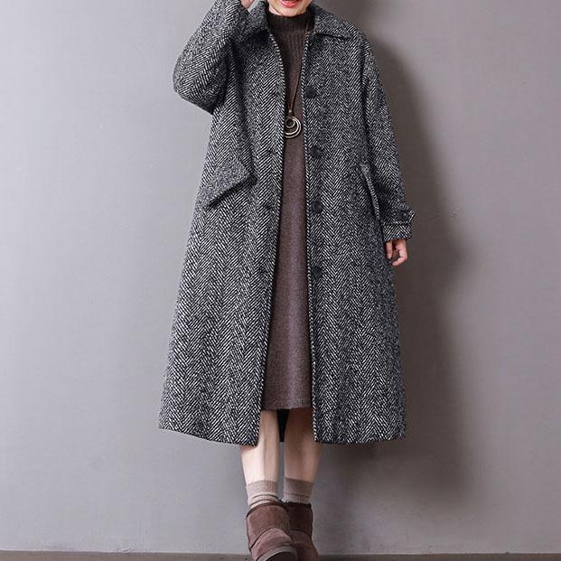 New gray coats casual long winter coat turn-down Collar outwear Button Down long coat - Omychic