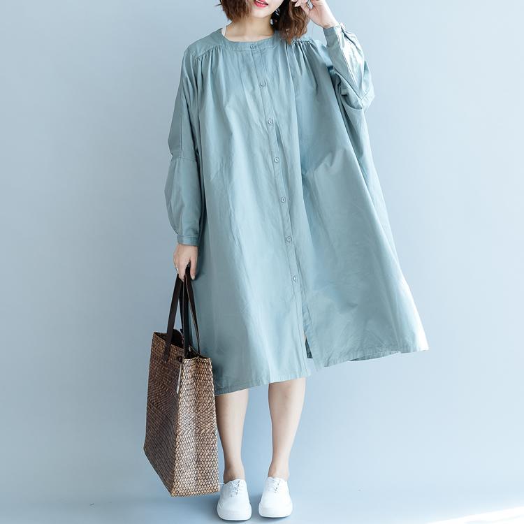 New gray green dresses oversized dress O neck New long sleeve baggy long coats - Omychic