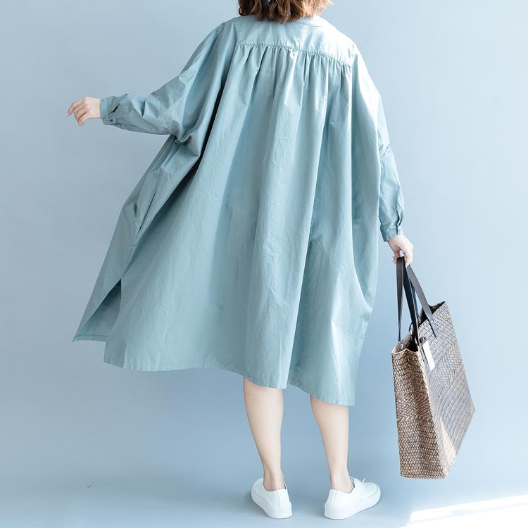 New gray green dresses oversized dress O neck New long sleeve baggy long coats - Omychic