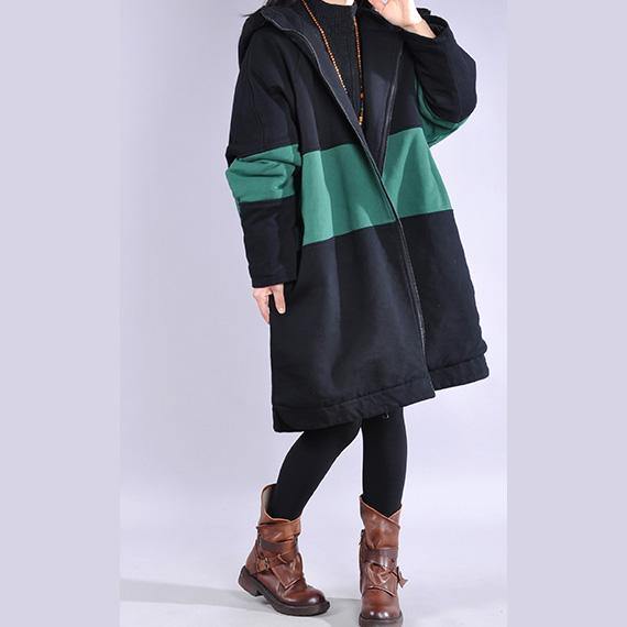 New green casual outfit casual winter jacket hooded patchwork winter outwear - Omychic