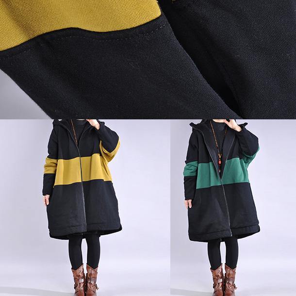 New green casual outfit casual winter jacket hooded patchwork winter outwear - Omychic