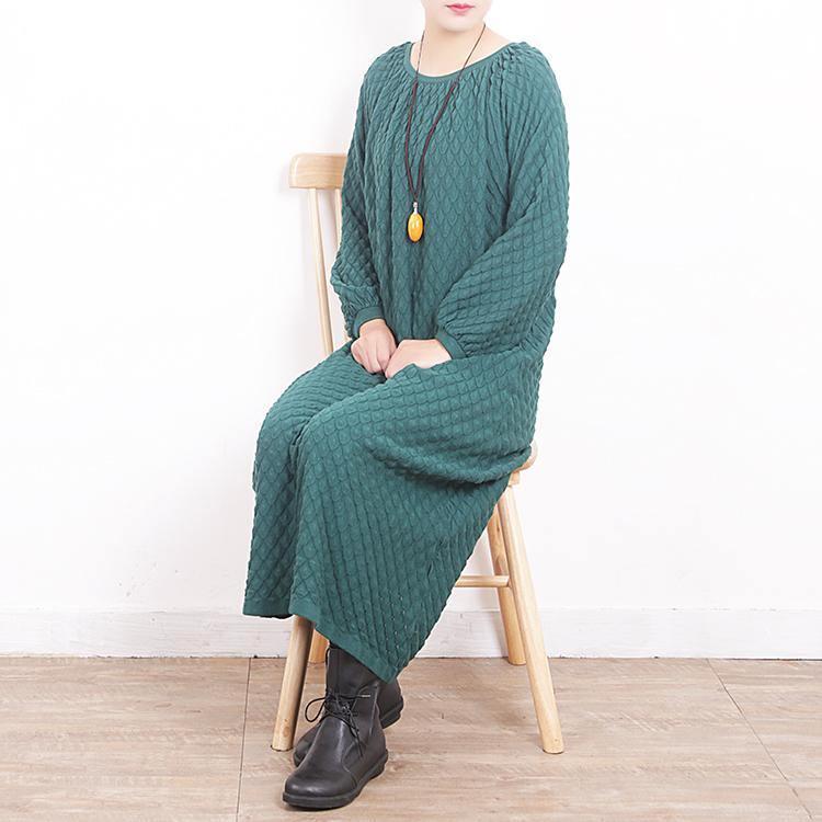 New green knit dress plus size O neck winter dresses casual Plaid pullover sweater - Omychic