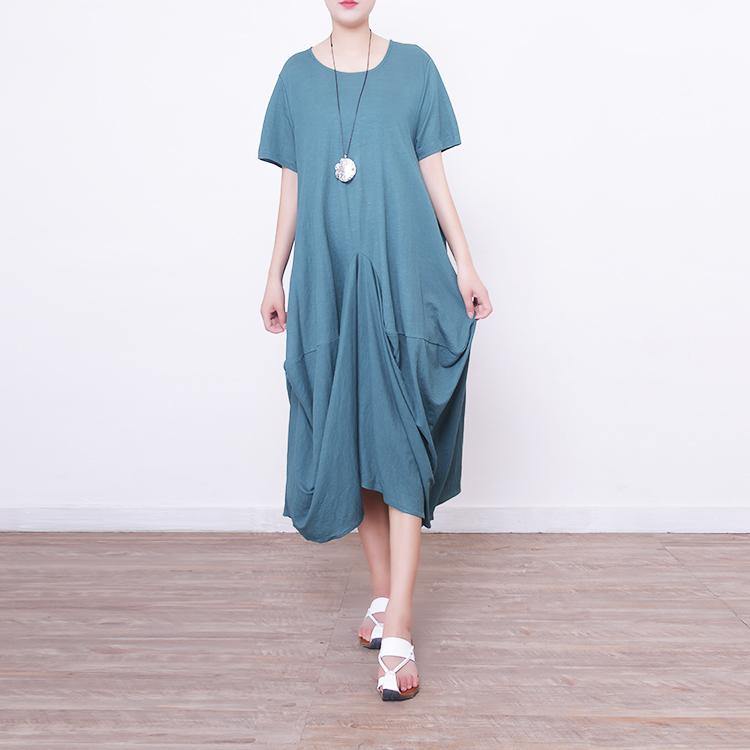 New green linen caftans Loose fitting o neck caftans casual asymmetric hem caftans - Omychic