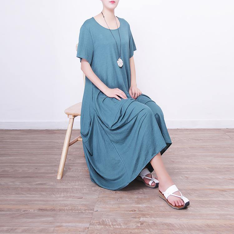 New green linen caftans Loose fitting o neck caftans casual asymmetric hem caftans - Omychic