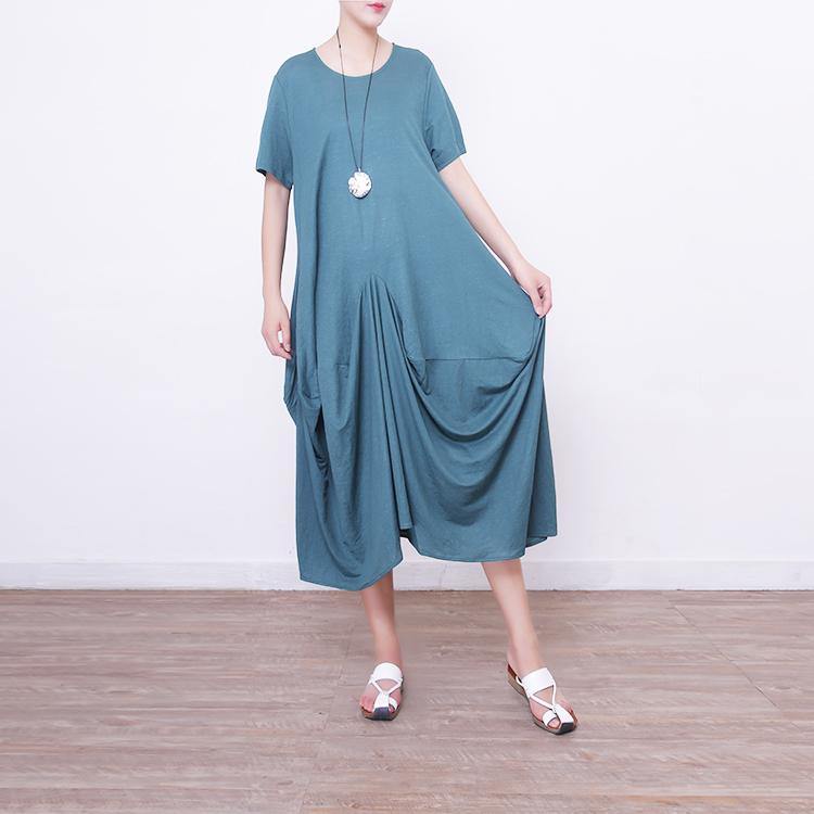 New green linen caftans Loose fitting o neck caftans casual asymmetric hem caftans - Omychic