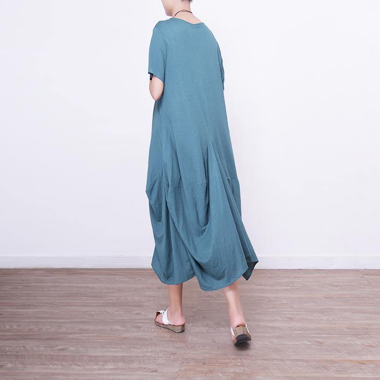 New green linen caftans Loose fitting o neck caftans casual asymmetric hem caftans - Omychic