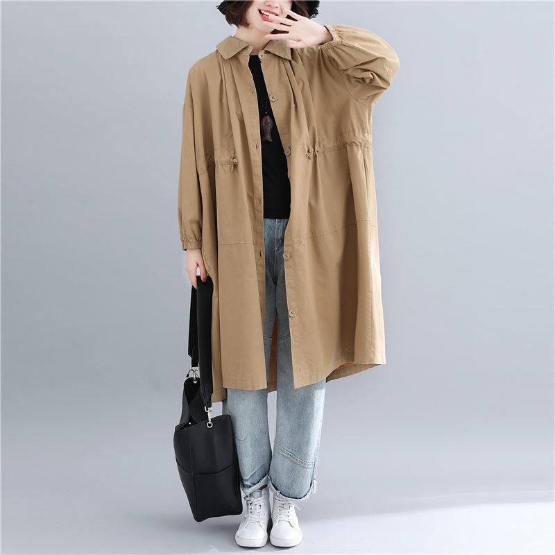 New khaki overcoat oversize drawstring coat - Omychic