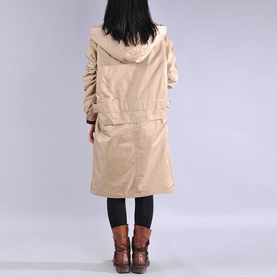 New khaki winter parkas oversized warm winter coat zippered hooded outwear - Omychic
