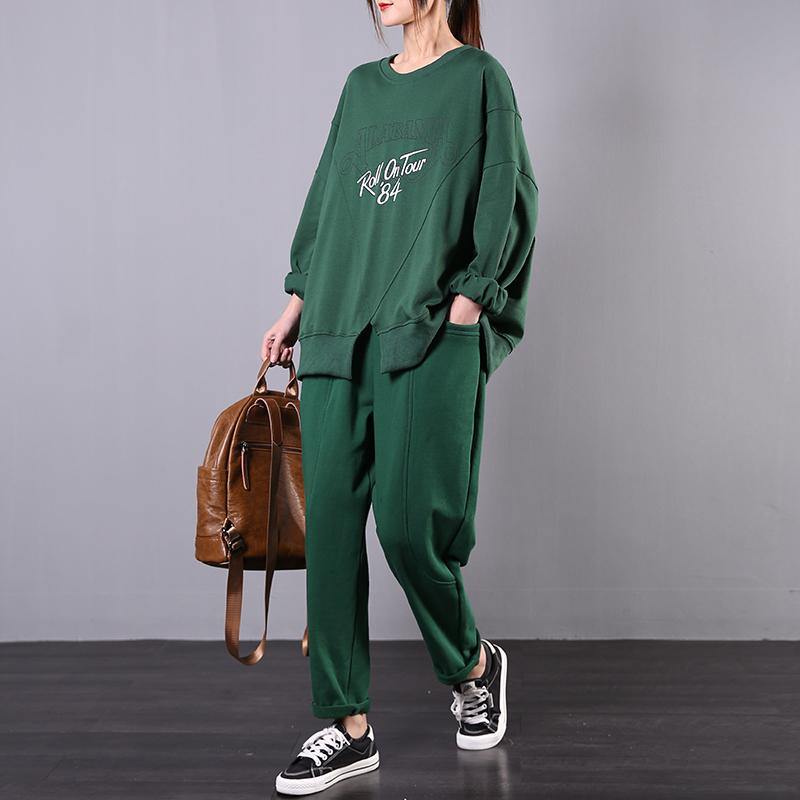 New large size green printed sweater harem pants two-piece - Omychic