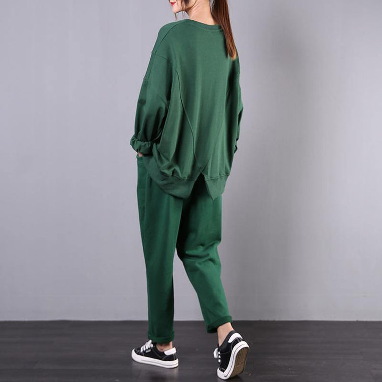 New large size green printed sweater harem pants two-piece - Omychic